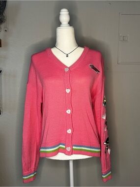 Cartoon Network Powerpuff Girls Pink Heart Button Cardigan Sweater